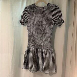 Black & White Gingham Smocked Mini Dress